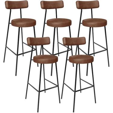Imagem de Kit 05 Banquetas Alta Bar Cozinha Sala De Jantar Em Aço Milão L02 Couríssimo Marrom - Lyam Decor