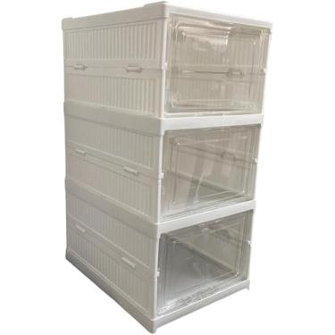 Imagem de Armário Dobrável Multiuso Branco com 3 Compartimentos e Portas para Organização de Cozinha, Quarto, Lavanderia