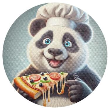 Imagem de Jogo americano de jantar Panda Pizza de 38 cm, jogo americano de festa de chá, tapetes de mesa laváveis em PVC, conjunto de 1