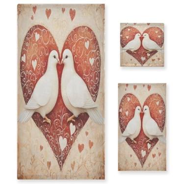 Imagem de Wassud Conjunto de 3 toalhas de banho de duas pombas brancas para dia dos namorados, toalhas super macias e absorventes para banheiro, toalhas de banho de secagem rápida, toalha de banho para academia