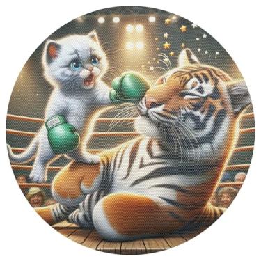 Imagem de Conjunto de 1 tapete de mesa de boxe gatinho tigre, antiderrapante, 38 cm, jogo americano de jantar de PVC, para mesa de jantar, mesa de cozinha