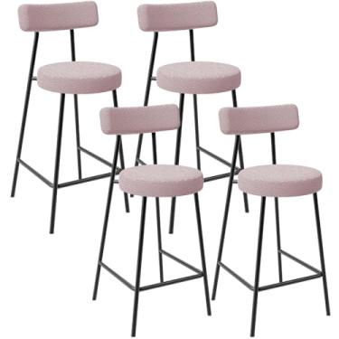 Imagem de Kit 04 Banquetas Baixa Para Cozinha Sala De Jantar Bar Bancada Milão L02 Bouclê Rosê - Lyam Decor