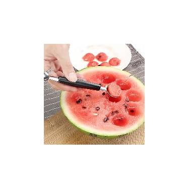 Imagem de 1 bola de melão de aço inoxidável 2 em 1 colher de frutas de cabeça dupla aderência confortável para bolas de melancia, sorvete, festa, preto