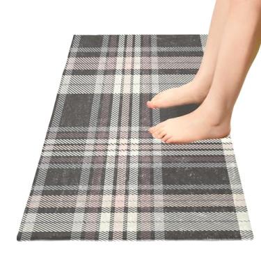 Imagem de TSENQUE Tapete de banho xadrez preto rosa cinza tapetes de cozinha design capachos de entrada antiderrapante antiderrapante tapetes de banheiro decoração de cozinha para casa, 99 cm x 50 cm