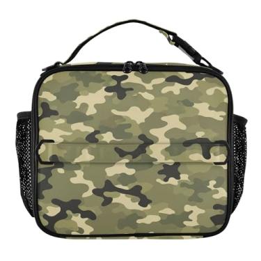 Imagem de Lancheira clássica de camuflagem verde oliva para mulheres, meninas, lancheira com alça de ombro, masculina, infantil, lancheira para trabalho, escola, estampa animal, bolsa térmica