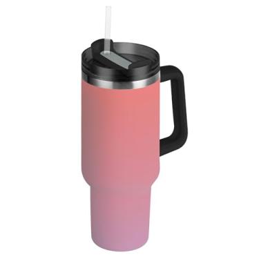 Imagem de Joisal Copos de aço inoxidável com tampa e canudo coral rosa lilás gradiente carros caneca de café impressão de bebida quente copo de 850 g com alça garrafa de água isolada