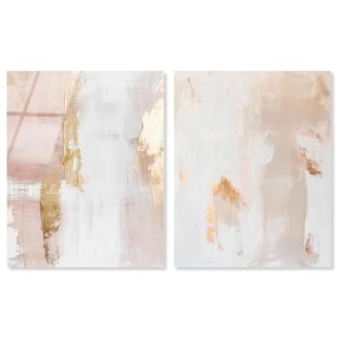 Imagem de Conjunto de 2 decoração de parede com impressão acrílica de luxo Blush & Gold da Art Remedy, pronto para pendurar, 50 x 61 cm