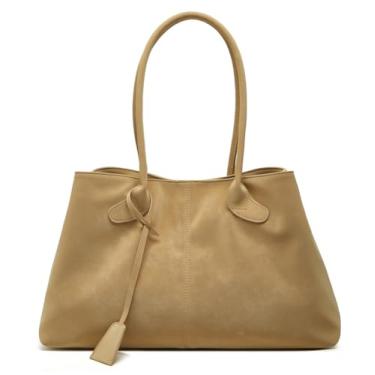 Imagem de Bolsa de ombro feminina de camurça sintética, grande, Hobo, alça de couro, bolsa leve magnética, casual, viagem, trabalho, Marrom pu-cáqui