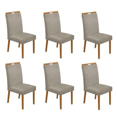 Imagem de Kit 6 Cadeiras De Jantar Madeira Maciça Em Linho Heloísa Cerejeira;Bege Linho