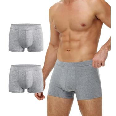 Imagem de Battewa Roupa íntima masculina para incontinência, lavável, absorvente à prova de vazamento, urina, 50 ml, pacote com 2 cuecas boxer de algodão masculinas (cinza, 3GG)
