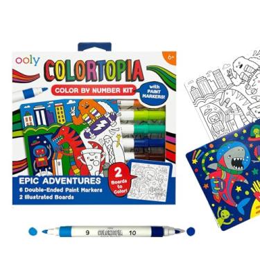 Imagem de Ooly Colortopia Kit de marcadores de tinta colorida por números – 2 quadros ilustrados, 6 marcadores de tinta à base de água de ponta dupla, 2 suportes de exibição removíveis, kit de arte não tóxico