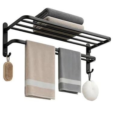 Imagem de Toalheiro para banheiro Suporte para toalhas de banheiro Porta Toalha Aço Inoxidável com Design Elegante preto (60cm)