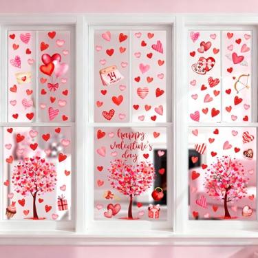Imagem de Adesivos de janela de coração para decorações de dia dos namorados, adesivos grandes de janela de coração vermelho e rosa, presentes de cupido dos namorados para crianças, sala de aula, artigos de