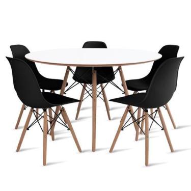 Imagem de Conjunto de Mesa de Jantar Eames Eiffel Redonda 100cm Tampo de Madeira