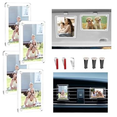 Imagem de 4 peças de suporte magnético para foto de carro para viseira de sol de carro e ventilação do painel do carro, moldura de acrílico para pendurar retrovisor, acessórios para motoristas, geladeira
