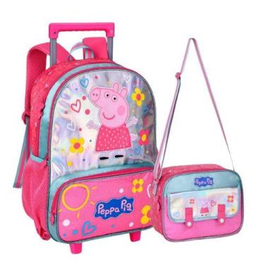 Imagem de Kit Mochila de Rodinha Peppa Pig + Lancheira térmica Infantil Acabamen