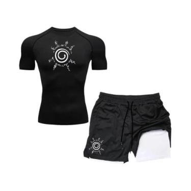 Imagem de Conjunto De Roupas De Treino Para Homens 2 Em 1 Camiseta De Compressão