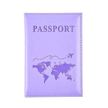 Imagem de 1 capa para cartão de couro PU unissex nova moda simples capa de passaporte mundo fino para passaporte de viagem carteira presente, Roxa, Tendência