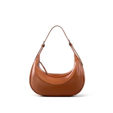 Imagem de AXPTI Bolsa Hobo de Couro Genuíno Moda Bolsa de Ombro Clássica Sólida Bolsa Transversal para Mulheres Bolsas Femininas de Luxo Designer, Marrom, 25-8.5-21.5cm