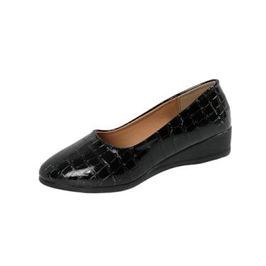 Imagem de Sapatos femininos com bico redondo sem cadarço e salto baixo confortável, Preto, 38