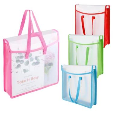 Imagem de FINGERINSPIRE Organizador de papel para scrapbook com 4 peças com alças de poliéster 33 x 8 x 35 cm, 4 cores, plástico, translúcido, organizador de álbuns, bolsa de armazenamento de documentos para