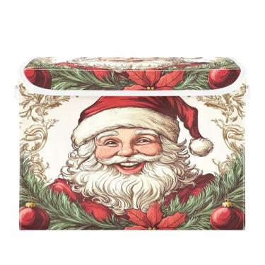 Imagem de SEHANY Linda caixa de armazenamento de Papai Noel de Natal com tampas e alças, organizador de cestas de armazenamento de tecido dobrável, caixas de armazenamento de cubos grandes para roupas, cobertor