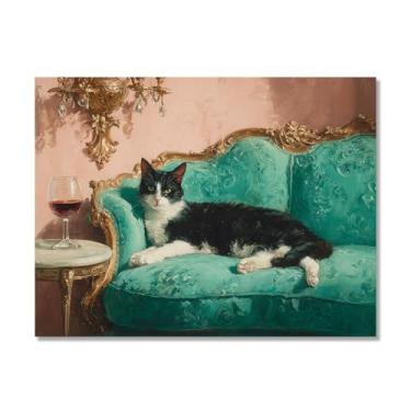 Imagem de Gato preto com Martini impressão artística bonito gato peculiar coquetel bar decoração moderna casa cozinha arte de parede pintura em tela pôster estética (SKU6,50.8x76.2 cm = (50x75cm), sem moldura)