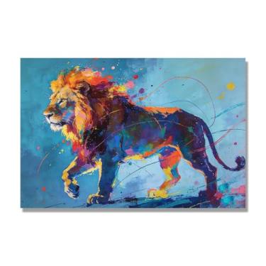 Imagem de NHLDZYH Arte abstrata de respingos de leão, pintura colorida de animais em tela, decoração de parede expressiva moderna para sala de estar ou escritório. A74. 30x45cm-11,8x17,7 pol. Somente tela