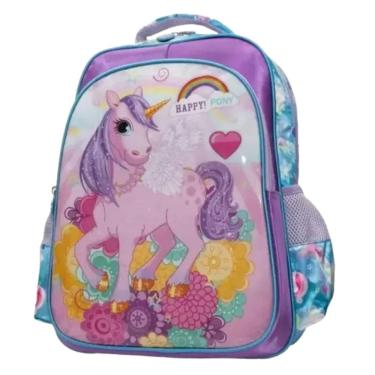 Imagem de Mochila de Costas para Meninas Little Pônei Reforçada Resistente Bolsos para Garrafinha - Pônei - Yins Brasil