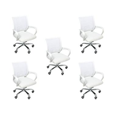 Imagem de Kit 5 Cadeiras de Escritório Begonia Ergonômico Branco