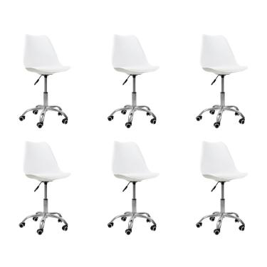 Imagem de Kit 6 Cadeiras Office Base Cromada Giratória Saarinen Branco