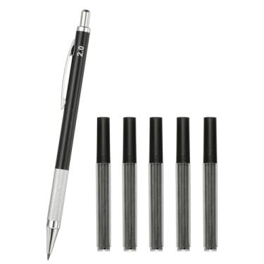 Imagem de PATIKIL Lapiseira de 2,0 mm, suporte mecânico de lápis de chumbo, suporte automático de metal com 5 refis para desenho, arte, esboço, marcenaria, preto