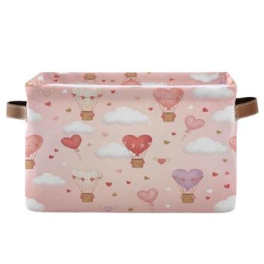 Imagem de Wassud Balões de ar quente coração caixa de armazenamento de lona com alças, cestas organizadoras dobráveis para armário, banheiro e decoração de casa, 1 pacote