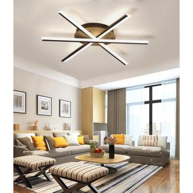 Imagem de Luminária de teto LED moderna e regulável com controle remoto para sala de estar, quarto, sala de jantar e cozinha (preta, 3 lâmpadas).