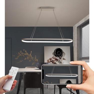 Imagem de Luminária pendente LED oval com intensidade regulável e controle remoto. Altura ajustável com função de memória, ideal para restaurantes, cozinhas, salas de estar, escritórios e bares (branc
