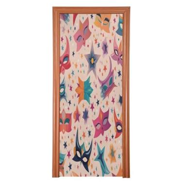 Imagem de Wassud Capa de porta de máscara colorida decorações de porta de Halloween faixa interna externa decoração de casa grande decoração de porta da frente 89 cm x 200 cm