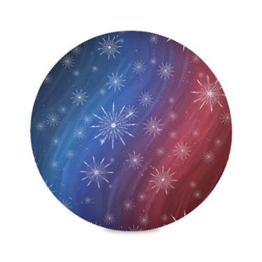 Imagem de Wassud Jogo americano fogos de artifício azul vermelho tapetes de mesa redondos para cozinha e jantar tapetes laváveis resistentes ao calor decoração de mesa 39 cm