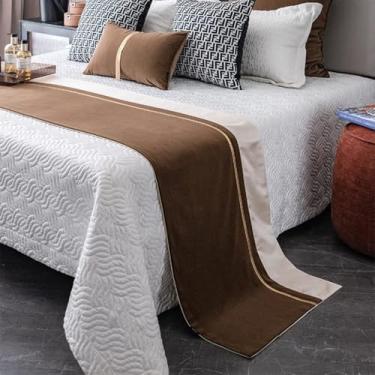 Imagem de HSTANGKY Lençol de cama de hotel Camas de cama Luxuosas Cores Sólidas Colchas Decorativas Anti-rugas Protetor de Cama Resistente à Cor Parte do Pé Toalha de Café||50 x 210 cm para Cama de 1,5 m
