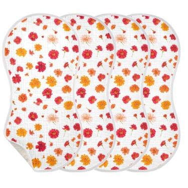Imagem de Wassud Panos de musselina para bebês com flores de calêndula pacote com 2 babadores de algodão toalha de rosto absorventes e macios para arrotos para meninos e meninas recém-nascidos