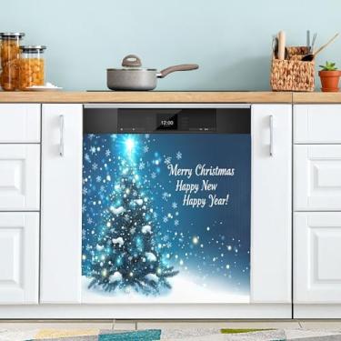 Imagem de xigua Capa magnética de flocos de neve para lava-louças de árvore de Natal, adesivos magnéticos decorativos antiarranhões para painel de geladeira e lava-louças, decoração personalizada de cozinha