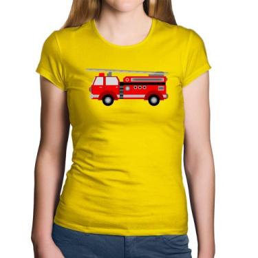 Imagem de Baby Look Algodão Caminhão de Bombeiro - Foca na Moda, Amarelo, G