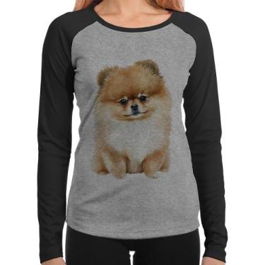 Imagem de Baby Look Raglan Cachorro Spitz Alemão Lulu da pomerânia Manga Longa -