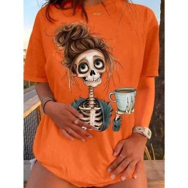 Imagem de Camiseta Feminina Estampa de Caveira, Roupa de Halloween - loja dinka,