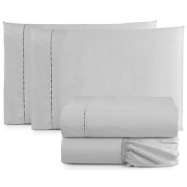Imagem de Jogo De Lençol Cama Box Queen 4 Peças Percal 400 Fios Cinza