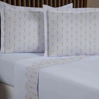 Imagem de Jogo Lençol Casal King Vira Estampada 300 Fios Kit Completo - Casa Lum