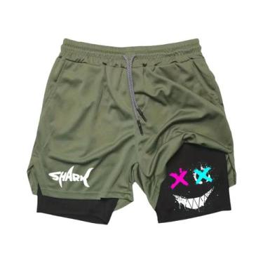 Imagem de Shorts De Treino Masculinos De Verão Com Dupla Camada, Estampa Gráfica