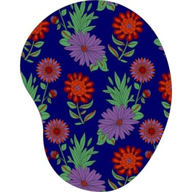 Imagem de Mouse Pad Ergonômico Gota Ilustração Floral Roxo e Laranja Fundo Azul