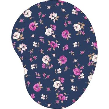 Imagem de Mouse Pad Ergonômico Gota Mini Rosas Brancas e Pink Fundo Azul Marinho