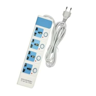 Imagem de Filtro de Linha 4 Tomadas Universais com Interruptores Individuais, Cabo 2 Metros, Bivolt 2500W, Branco e Azul, ST-885