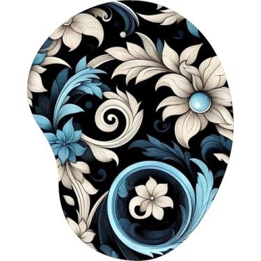 Imagem de Mouse Pad Ergonômico Gota Floral Barroco Azul e Bege